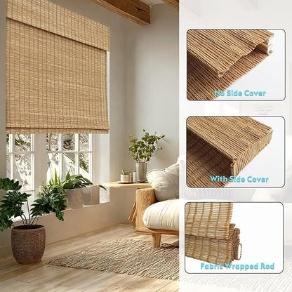 Motorized Bamboo Roman Shades, Motorized Blinds with Remote Compatible with Homekit, Alexa GoogleHome, Smart Wood Woven Shades for Indoor Windows, Customize, Shoreline Breeze