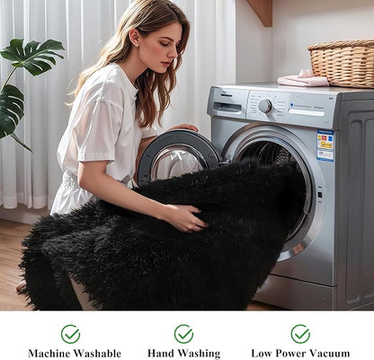 KICHOWUA 6x9 Black Fluffy Shag Rug for Bedroom Living Room, Ultra Soft Plush Fuzzy Washable Floor Non Slip Cozy Large Area Rug for College Dorm, Modern Comfy Shaggy Carpet for Kids Baby Nursery