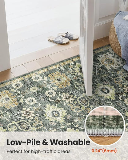 AMADA HOMEFURNISHING 6x9 Area Rugs, Blue Low-Profile Washable Rug with Non-Slip Backing & Durable Edge Binding, Vintage Rugs for Living Room, Bedroom, Dining Room