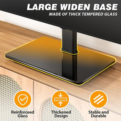 5Rcom Universal Swivel TV Stand for 27-60 inch Curved/Flat Screen TVs, Table Top TV Base Replacement Holds up to 88 lbs, Height Adjustable TV Stand Mount with Tempered Glass Base, MAX VESA 400x400mm
