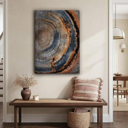 IBHJSART Framed Tree Ring Canvas Wall Art Vintage Colorful Wood Stump Painting Prints Modern Minimalist Pictures Neutral Nature Rustic Farmhouse Decor Living Room Bedroom Bathroom Office