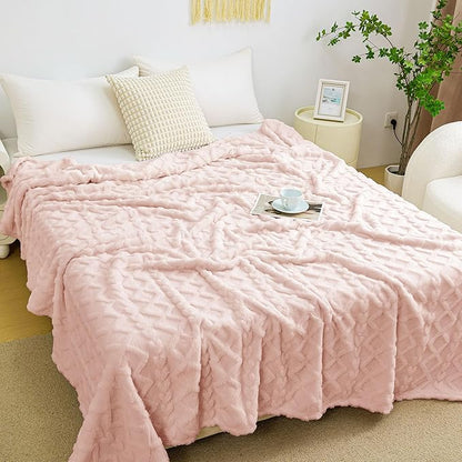 Aganear Blanket Queen Size - Fuzzy Cozy Sof Blanket for Couch, Sofa, Bed, Office, Decorative Present for All Seasons, Portable Throw Blankets for Couch, Sofa, Bed(90"x90", Pink)