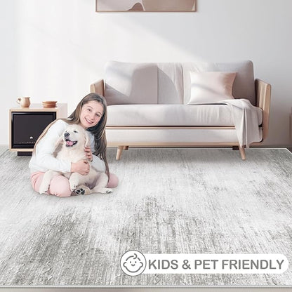 Area Rugs 6x9 Living Room: Washable Rug Modern Abstract Large Rugs Soft Non Slip Neutral Rug Stain Resistant Indoor Carpet for Bedroom Kitchen Dining Room Nursery Home Rugs(Grey,6'x9')
