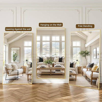 Koonmi 77"x38" Floor Mirror Full Length, Bedroom Floor Body Mirror with Stand, Large Gold Mirror, Leaning, Standing or Hanging Horizontally/Vertically