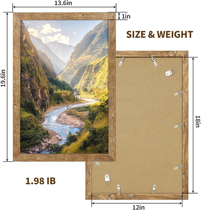 iRahmen 12x18 Picture Frame Set of 2 with Plexiglass, Rustic Brown Wood Poster Frame 12 x 18 for Photo Gallery Wall Mounting Horizontal and Vertical