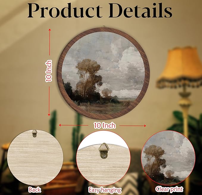 Nature Wilderness Scenery Hanging Wall Decor, Rustic Wilderness Vintage Round Wooden Wall Art, Landscape Vintage Western Boho Decorations for Apartment Home Living Room Bedroom Bathroom Office, 11