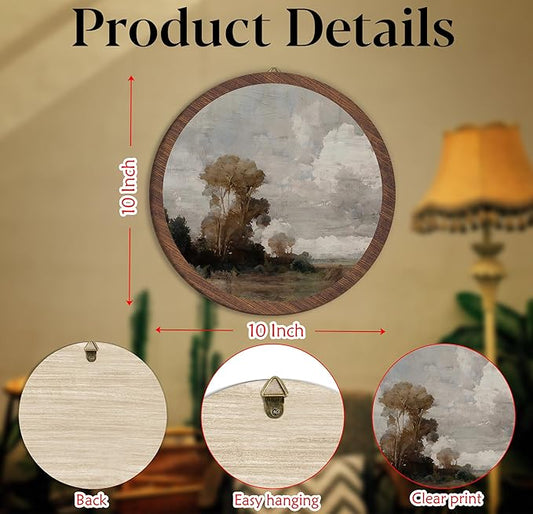 Nature Wilderness Scenery Hanging Wall Decor, Rustic Wilderness Vintage Round Wooden Wall Art, Landscape Vintage Western Boho Decorations for Apartment Home Living Room Bedroom Bathroom Office, 11