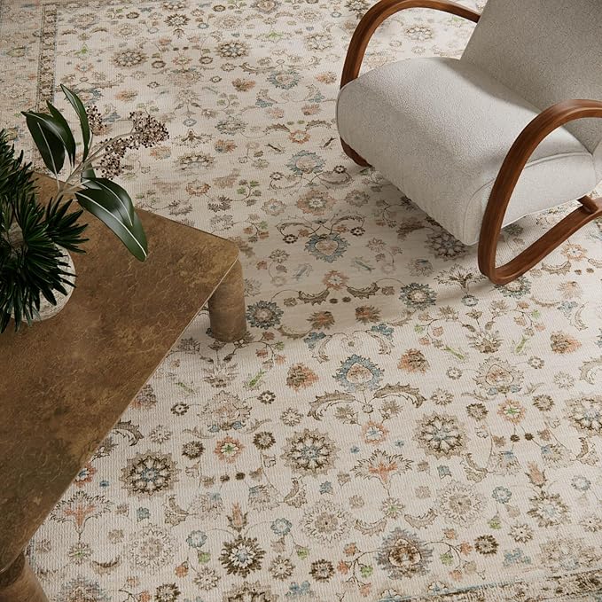 Washable Area Rugs for Living Room: 6x9 Bedroom Rug Boho Vintage Area Rug Stain Resistant Non Slip Low Pile Lightweight Soft Carpets for Dining Room Kitchen Nursery Kids Room Playroom Home Office