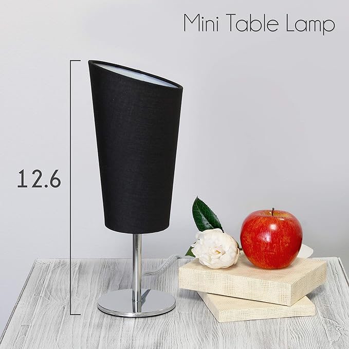 Simple Designs LT2061-BLK Mini Chrome Angled Fabric Shade Table Lamp, Black
