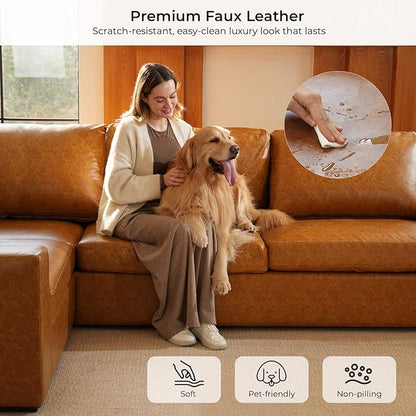 ELUCHANG 113" V-Shaped Modular Sectional Sofa Couch, Modern 7-Seat Premium Faux Leather Deep Seat Sofa with Corner, Removable Cover, Easy Assembly, Large Sofas & Couches for Living Room, Office, Brown