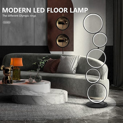 COSYLUX LED Modern Floor Lamp for Bedroom, 3 Way Bright Dimmable Corner Floor lamp with 5-Ring 2-in-1 Standing Tall End Table Lamp for Living Room & Office Reading Light, 3260LM, 6000K, Black.