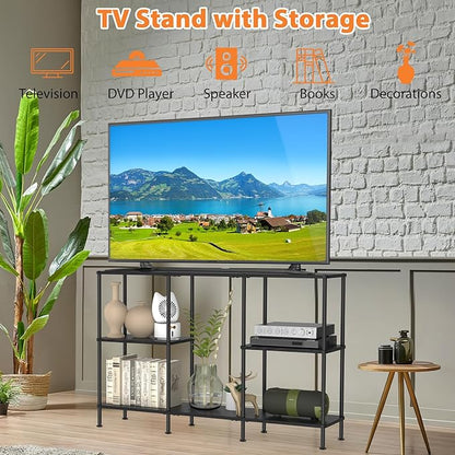 TV Stands for Living Room, Black TV Stand for 50 Inch TV, Tall Entertainment Center with 3 Tier Open Storage,TV Console Table for Bedroom, Media Cabinet with Shelves for 50 43 40 32 Inch TV, Black
