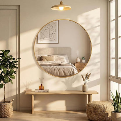 OLIXIS Bathroom Round Mirror for Over Sink, 20 Inch Wall Circle Mirror with Matte Metal Framed, Modern Wall Mount Vanity Mirror for Home Decor, Living Room, Bedroom, Gold