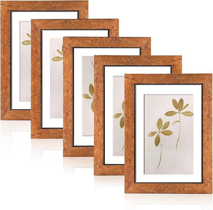 Fixwal 4x6 Picture Frame Set of 5, Vintage Photo Frame, Rustic Retro Picture Frame with Tempered Glass, Decorative Art on Walls and Tabletop Placement