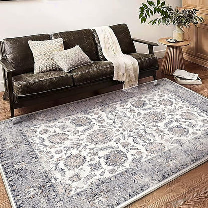 CHAMPLANT 9x12 Washable Area Rug Medallion Distressed Design Boho Medallion Non-Shedding Easy Care Ideal for High Traffic Areas in Living Room Bedroom Kitchen Office Coffee Table Large Carpet