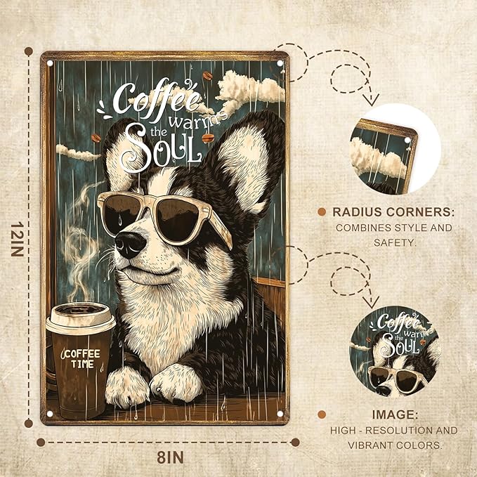 Vintage Metal Wall Decor 8x12in Posters - Coffee Warms The Soul Man Cave Decor Room And Café Decor