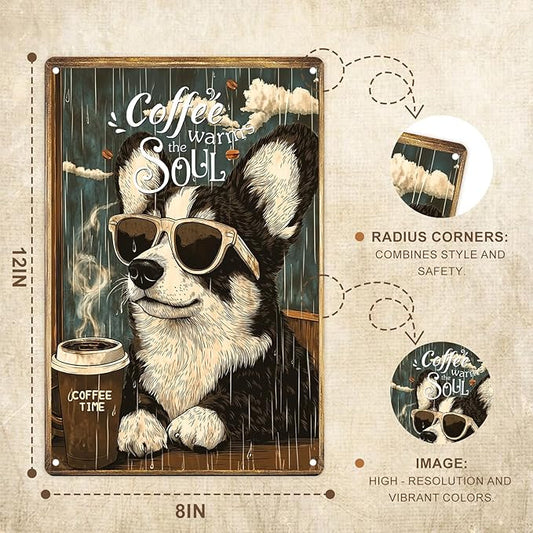 Vintage Metal Wall Decor 8x12in Posters - Coffee Warms The Soul Man Cave Decor Room And Café Decor