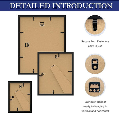 An&He 7 Pack Picture Frames Collage Wall Decor, Gallery Wall Frame Set for Wall or Tabletop Display, Multi Sizes with One 11x14, Two 8x10, and Four 5x7 Photo Frames, Black