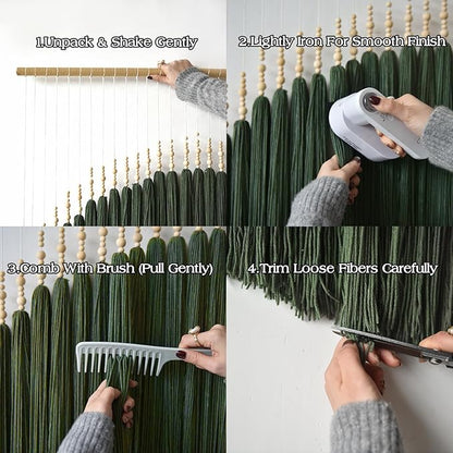 IOWER Large Macrame Wall Hanging Green Boho Decor Macrame Beads Yarn Fiber Art Beaded Tassel Home Decor For Bedroom Living room 39" W x 55" L