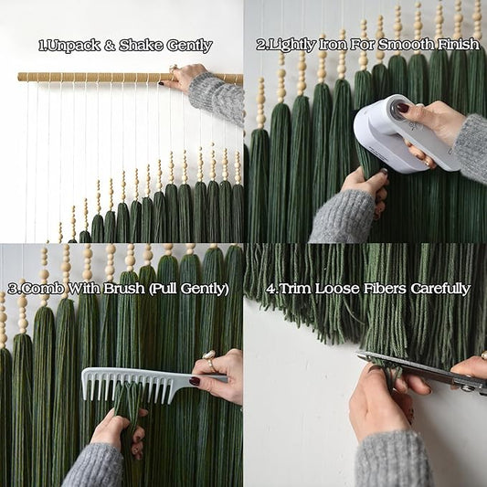 IOWER Large Macrame Wall Hanging Green Boho Decor Macrame Beads Yarn Fiber Art Beaded Tassel Home Decor For Bedroom Living room 39" W x 55" L