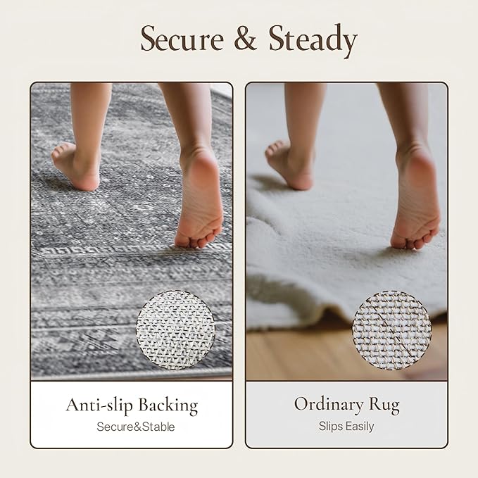 GENIMO 3x5 Area Rugs for Living Room, Machine Washable Non Slip Rugs, Low Pile Lightweight Print Rug for Bedroom, Dining Room, Home Office, Vintage Grey