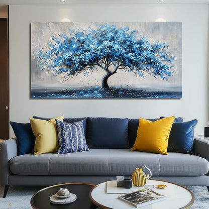 KELIYUAN Large Wall Art For Living Room Canvas Wall Decor For Office Bedroom Room Decorations Abstract Paintings Blue Tree Pictures Artwork Ready To Hang Guesthouse Mural Aesthetic Decor 30x60 In
