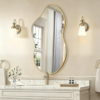 Irregular Wall Mirror 20×36 Inch Wall Mirrors Decorative Gold Modern Asymmetrical Abstract Mirror for Bathroom Bedroom Living Room Entryway Hallway