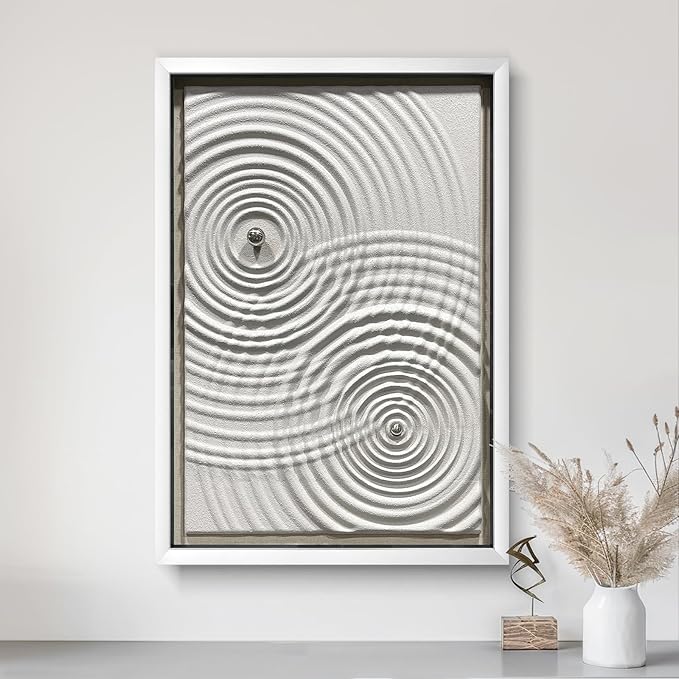 BrightA Modern Wave Texture Wood Wall Art with Silver Metal Sphere, Light Gray 3D Carved Panel for Living Room Bedroom Office Decor 27.5"x39.4"