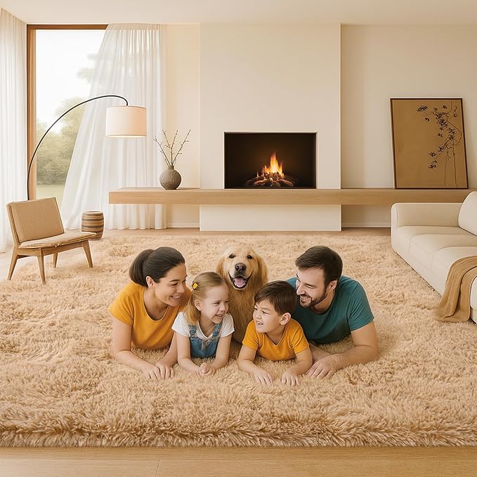 6x9 Rugs for Living Room, Rugs for Bedroom,Plush Fluffy Carpet, Non-Slip Upgrade Beige Rug, Suitable for Kids Dorm Home Decor Aesthetics.