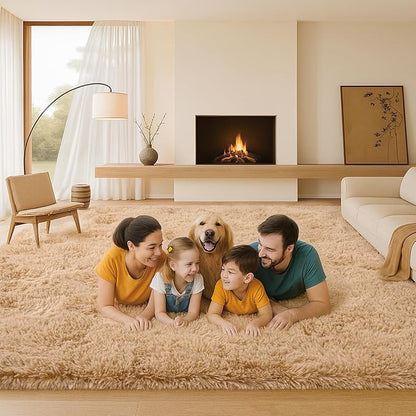 6x9 Rugs for Living Room, Rugs for Bedroom,Plush Fluffy Carpet, Non-Slip Upgrade Beige Rug, Suitable for Kids Dorm Home Decor Aesthetics.