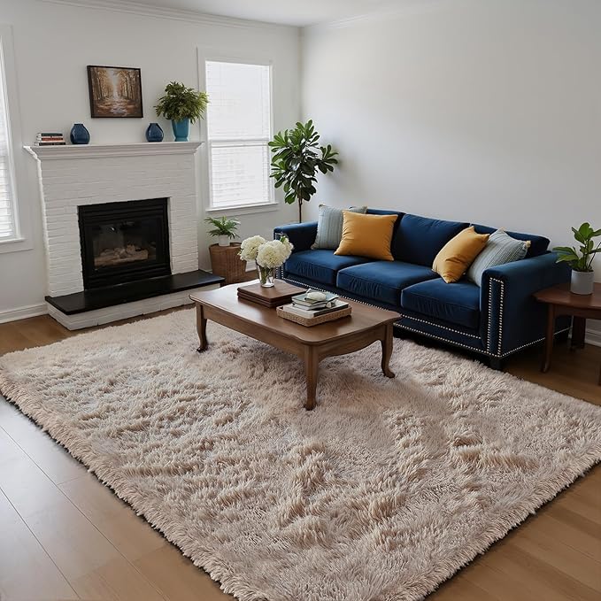 yongyangjuxin Fluffy Rug Shag Area Rug, Beige 6x9 Area Rugs for Living Room, Large Shag Area Rugs for Bedroom Kids Room Home Decor, Upgrade Anti-Skid Rectangular Fuzzy Rugs