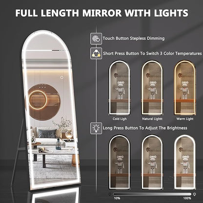 Hasipu 83" X 36" Full Length Mirror with Lights, Black Frame Arch Led Mirror Full Length and 3 Colors Temperatures & Brightness Adjustable,Light Up Mirror Full Body for Bedroom Cloakroom Living Room