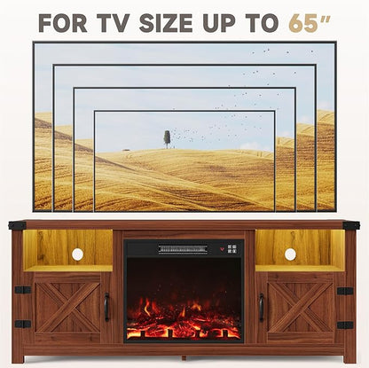 Furmax LED Entertainment Center with Fireplace, Fireplace TV Stand with Storage Cabinets and 2 Open Shelves, Modern Media TV Console for Living Room (Dark Brown)