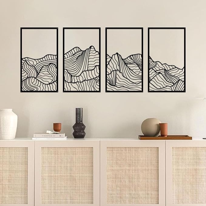 Resama Mountain Metal Wall Art Decor Large Mountains Line Wall Decor Minimalist Abstract Single Line Hanging Wall Sculpture for Living Room Bedroom Office