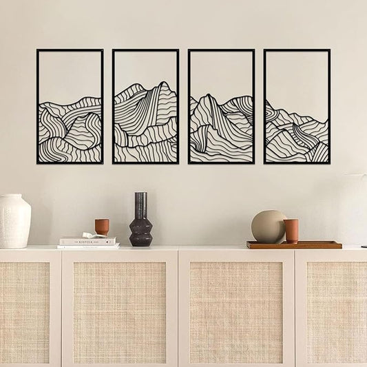 Resama Mountain Metal Wall Art Decor Large Mountains Line Wall Decor Minimalist Abstract Single Line Hanging Wall Sculpture for Living Room Bedroom Office