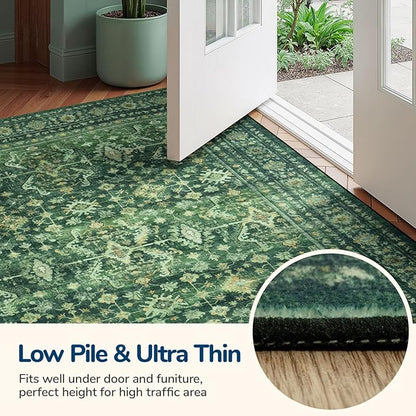 Lessymo Washable Area Rug for Living Room,8x10 Green Large Rugs with Non-Slip Backing,Soft Boho Carpets for Bedroom Dining Room Nursery Home Office