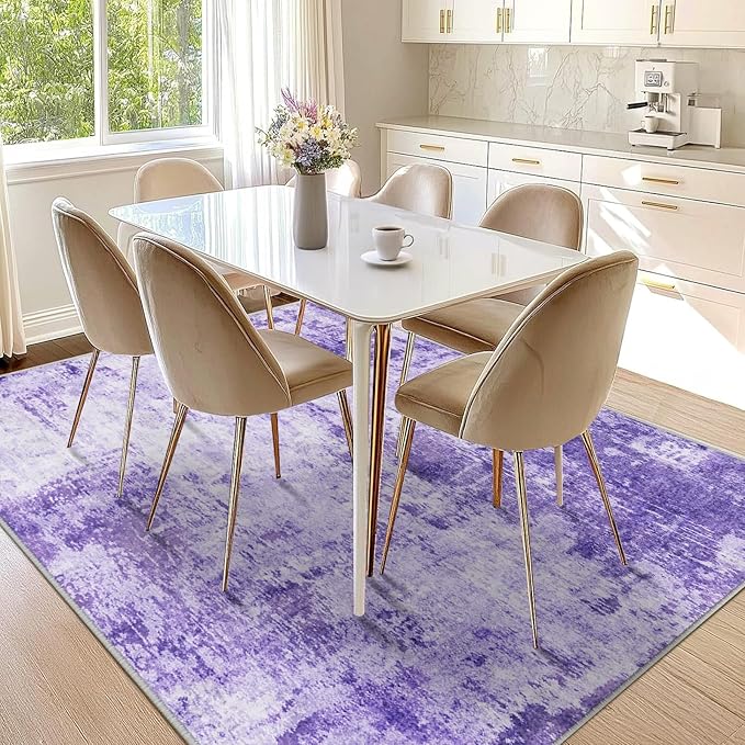 RELEANY Washable Area Rugs 10'x14 Non-Slip Modern Abstract Soft for Living Room Entryway Bedroom Nursery, Print Pattern, Purple Gray Pink White