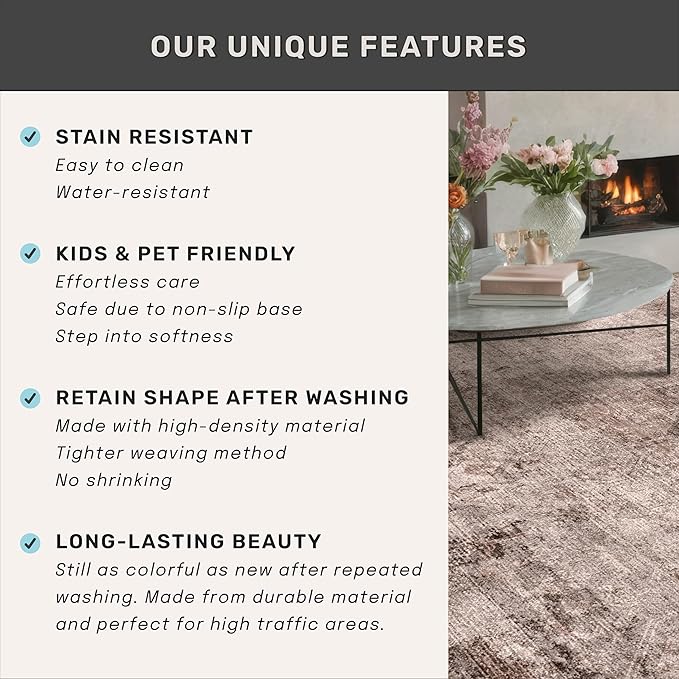 Hazo Haus 6x9 Washable Terracotta Area Rug for Living Room, Vintage Distressed Brown Red Rug for Dining Room Bedroom Office, Non Slip Low Pile Farmhouse Boho Stain Resistant Large Rug