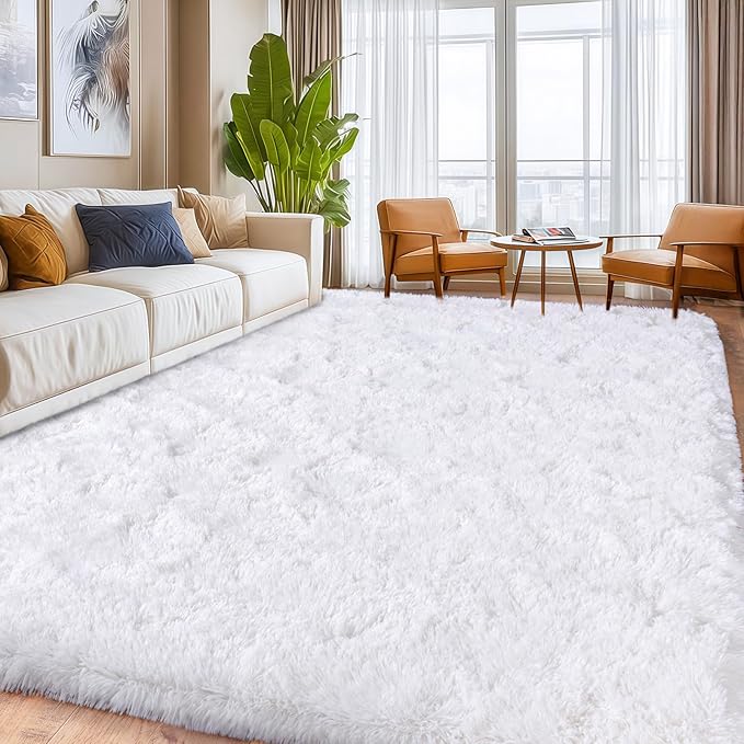 White Non-Slip Plush Rugs for Living Room, White Soft Shaggy Carpets for Living Room, Fuzzy Rugs for Kids' Room, Perfect Decor for Modern Home 6x9Feet