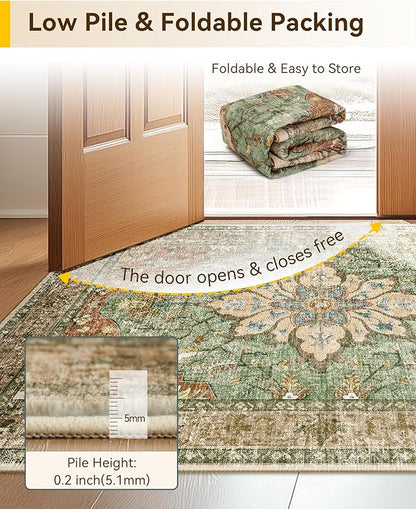 RELEANY Area Rugs 2'6"x4' Kitchen Rugs Entry Rug Small Rugs for Entryway Kitchen Bathroom Door Mat Indoor Entrance,Washable Non Slip, Brick Red Rust Neutral Brown Burnt Orange Green