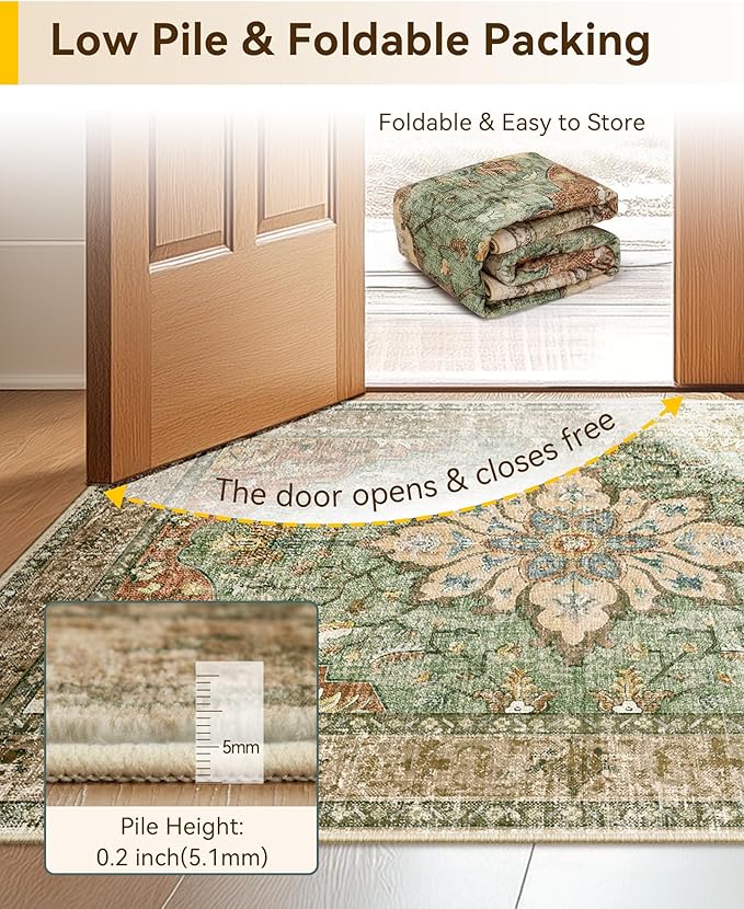 RELEANY Area Rugs 3'x9' Runner Rug Non Slip Washable for Kitchen Hallway Bedroom Beside Laundry Room Bathroom Rug, Floor Carpet, Brick Red Rust Neutral Brown Burnt Orange Green