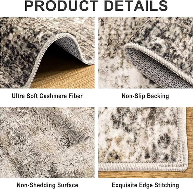 Area Rugs Living Room Rug - 5x7 Washable Modern Abstract Soft Neutral Non-Slip Carpet Large Indoor Floor Thin Carpets for Bedroom Dining Room Farmhouse Nursery Home Office Brown Black Grey