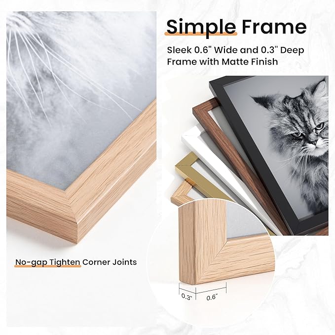 Venusmiles 15 Pack Picture Frames Collage Wall Decor, Gallery Frame Set for Wall Mounting or Tabletop Display, Multi Sizes Including 3pcs 8x10, 6pcs 5x7, 6pcs 4x6, Oak