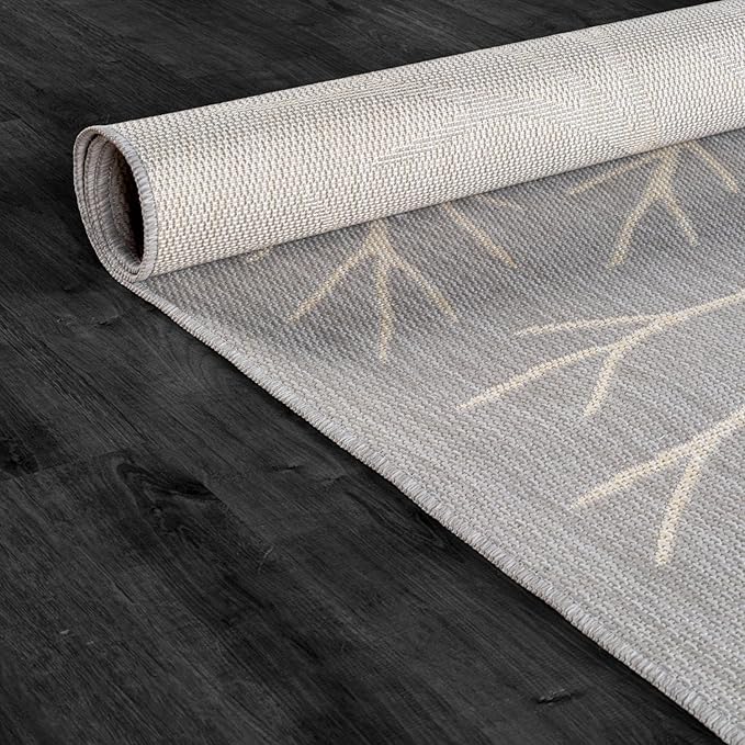 Washable Indoor Outdoor Rug 9x12 Modern Area Rugs Branch Pattern Non Shedding Waterproof Easy Clean Patio Deck Porch Living Room Bedroom Garden RV (9 X 12 Gray)