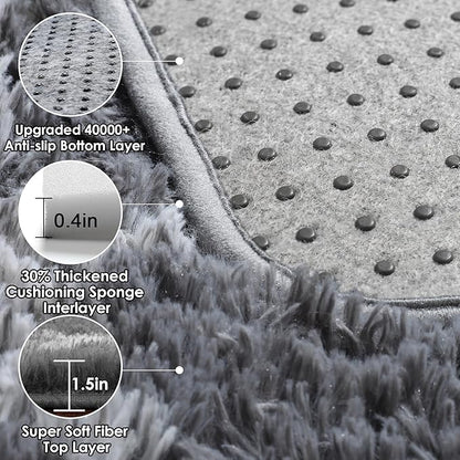 ONASAR 5x7 Area Rugs for Living Room Bedroom, Fluffy Grey and White Faux Fur Bedside Rug, Geometric Boho Soft Plush Shaggy Floor Carpet Mat for Nursery Kids Girls Teen Dorm Home Decor