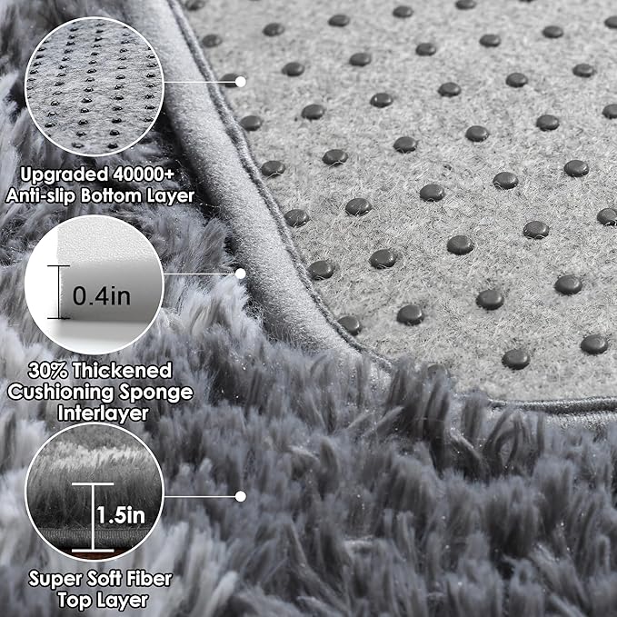 ONASAR Area Rugs for Bedroom Living Room, 4x6 Fluffy Grey and White Floor Rug, Shaggy Geometric Soft Plush Fuzzy Carpet for Nursery Teen Playroom Dorm Office Home Decor Aesthetic