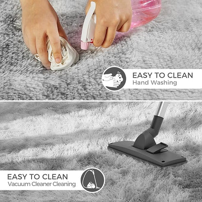 5X8 Ultra Soft Rug for Living Room, 5X8 Fluffy Shag Area Rug for Bedroom, Modern Shaggy Carpets Fuzzy Rug for Teens Dorm Nursery Home Decor Aesthetic, Upgrade Anti-Skid Durable, Tie-Dyed Light Grey