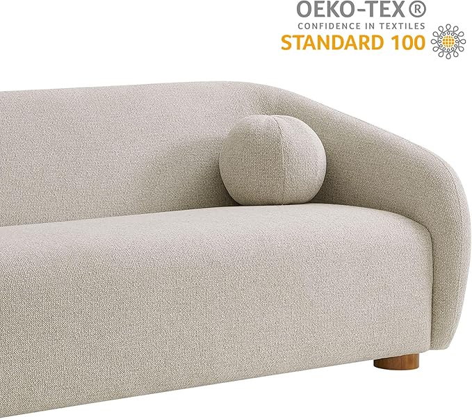 Modway Holland 85 Inch Minimalist Curved Back Sofa in Dove Gray – Chenille Fabric Sofa with Ball Throw Pillows and Wood Feet – Modern 3-Seater Couch for Living Room