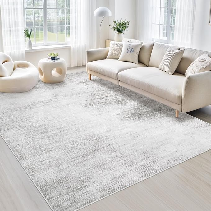 Area Rugs 6x9 Living Room: Washable Rug Modern Abstract Large Rugs Soft Non Slip Neutral Rug Stain Resistant Indoor Carpet for Bedroom Kitchen Dining Room Nursery Home Rugs(Grey,6'x9')