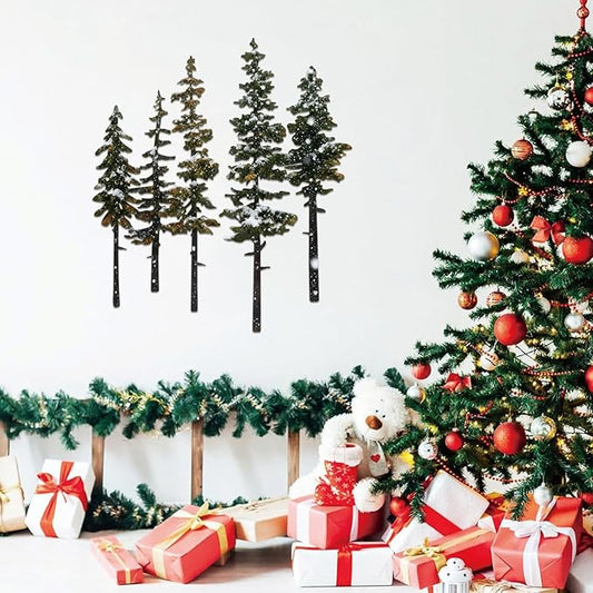 ESTART Metal Pine Tree Wall Art, Metal Tree Wall Decor, Nature Rustic Farmhouse Cabin Decor, Forest Wall Art for Home Living Room Bedroom Office Indoor and Outdoor Decoration (White green)